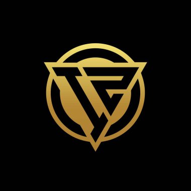 Üçgen şekilli ve yuvarlak biçimli İZ logosu altın rengi ve siyah arkaplan tasarım şablonu üzerinde izole edilmiş.