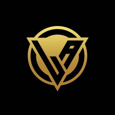 Üçgen şekilli ve yuvarlak biçimli Los Angeles logosu altın rengi ve siyah arkaplan tasarım şablonunda izole edilmiş.