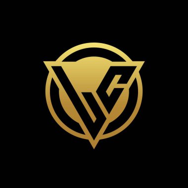 Üçgen şekilli ve yuvarlak biçimli LC logosu altın rengi ve siyah arkaplan tasarım şablonu üzerinde izole edilmiş.