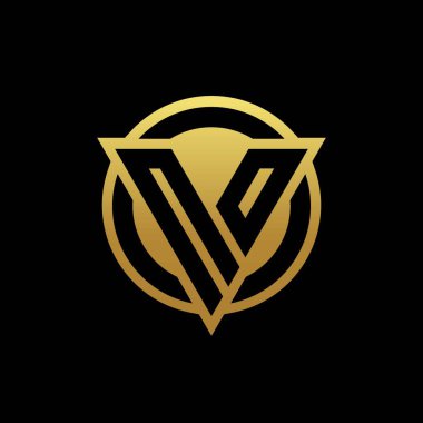 Üçgen şekilli ve yuvarlak biçimli, altın rengi ve siyah arkaplan tasarım şablonunda izole edilmiş logo yok