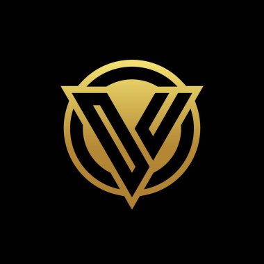 Altın rengi ve siyah arkaplan tasarımı şablonu üzerinde izole edilmiş yuvarlak biçimli ve üçgen şekilli OU logosu