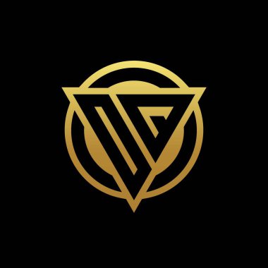 Üçgen şekilli ve yuvarlak biçimli OQ logosu altın rengi ve siyah arkaplan tasarım şablonu üzerinde izole edilmiş.