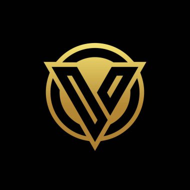 Üçgen şekilli ve yuvarlak biçimli OO logosu altın rengi ve siyah arkaplan tasarım şablonu üzerinde izole edilmiş.