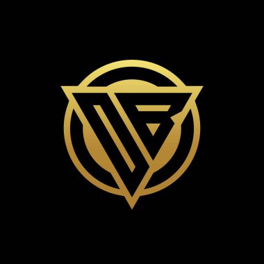 OB logosu üçgen şekilli ve yuvarlak biçimli altın rengi ve siyah arkaplan tasarım şablonunda izole edilmiş.