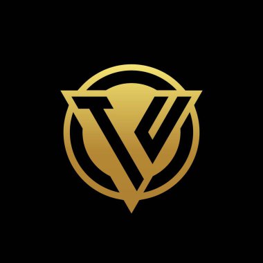 Üçgen şekilli ve yuvarlak biçimli TU logosu altın rengi ve siyah arkaplan tasarım şablonu üzerinde izole edilmiş.