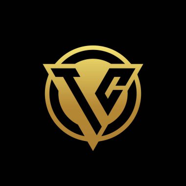 Üçgen şekilli ve yuvarlak biçimli TC logosu altın rengi ve siyah arkaplan tasarım şablonunda izole edilmiş.