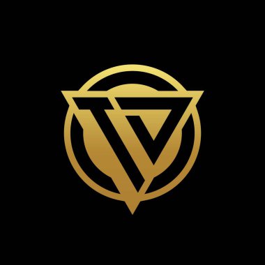 Üçgen şekilli ve yuvarlak biçimli TD logosu ve altın rengi ve siyah arkaplan tasarım şablonunda izole edilmiş yuvarlak biçimi