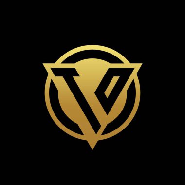 Üçgen şekilli ve yuvarlak biçimli logo monogramı altın rengi ve siyah arkaplan tasarım şablonu üzerinde izole edilmiş