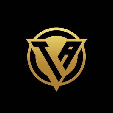 Üçgen şekilli TA logosu ve yuvarlak biçimli daire şeklinde altın rengi ve siyah arkaplan tasarım şablonu izole edilmiş.