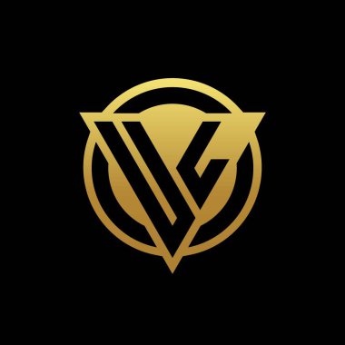 Üçgen şekilli UL logosu ve yuvarlak biçimi altın rengi ve siyah arkaplan tasarım şablonu üzerinde izole edilmiş.