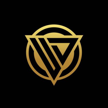 Üçgen şekilli UD logosu ve altın rengi ve siyah arkaplan tasarımı şablonunda izole edilmiş yuvarlak biçimli daire şeklinde.