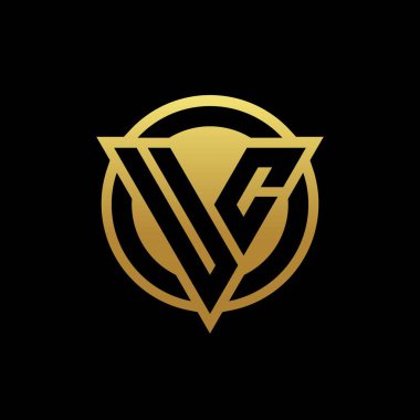 Üçgen şekilli UC logosu ve yuvarlak biçimli daire şeklinde altın rengi ve siyah arkaplan tasarım şablonu izole edilmiş.