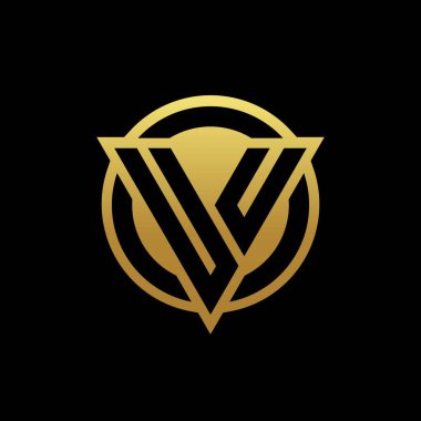 Üçgen şekilli UU logosu ve yuvarlak biçimi altın rengi ve siyah arkaplan tasarım şablonu üzerinde izole edilmiş.