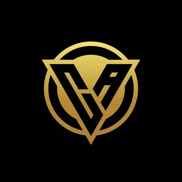 三角形の形状と丸みを帯びたスタイルが金の色と黒の背景デザインテンプレートに隔離されたCaロゴのモノグラム — ストックベクタ