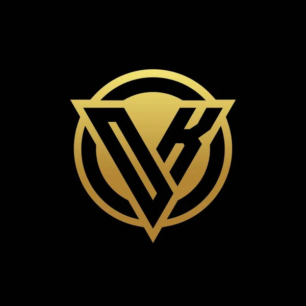 金の色と黒の背景デザインテンプレートに隔離された三角形の形状と円丸みを帯びたスタイルでOkロゴのモノグラム — ストックベクタ