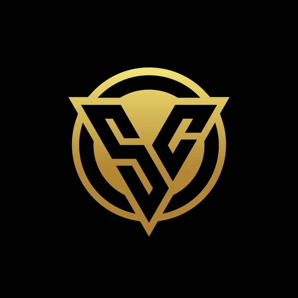 SC logo monogramı üçgen şekilli ve yuvarlak biçimli altın rengi ve siyah arkaplan tasarım şablonu izole edilmiş