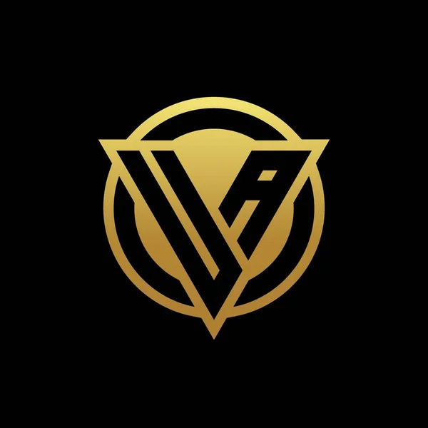 三角形の形状と金の色と黒の背景デザインテンプレートに孤立円の丸みを帯びたスタイルを持つUaのロゴモノグラム — ストックベクタ