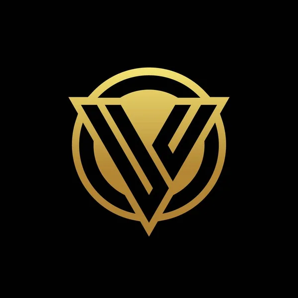 金の色と黒の背景デザインテンプレートに隔離された三角形の形状と円の丸みを帯びたスタイルを持つUuロゴモノグラム — ストックベクタ