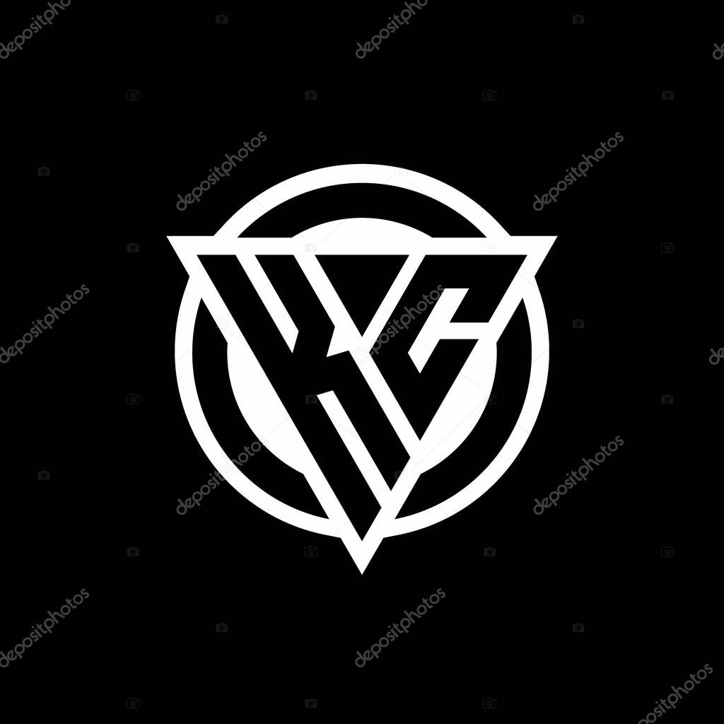 KC logo with negative space triangle shape and circle rounded design template isolated on black background