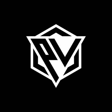 Arkaya ve beyaz renklere izole edilmiş üçgen ve altıgen şekilli PV logosu