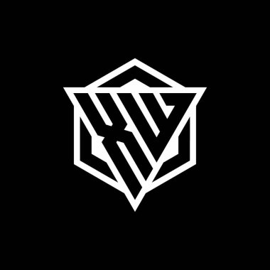 Arka ve beyaz renklerde izole edilmiş üçgen ve altıgen şekilli XW logosu