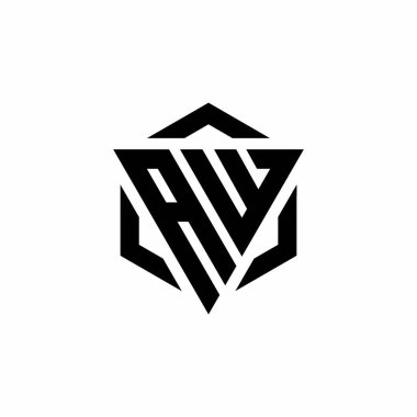 Beyaz arkaplanda izole edilmiş AW Logo üçgeni ve altıgen modern tasarım şablonu