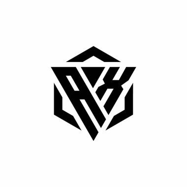 Beyaz arkaplanda izole edilmiş AX Logo üçgeni ve altıgen modern tasarım şablonu