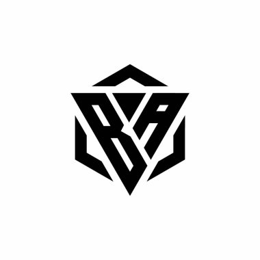 Beyaz zemin üzerinde izole edilmiş BA logo monogramı üçgen ve altıgen modern tasarım şablonu