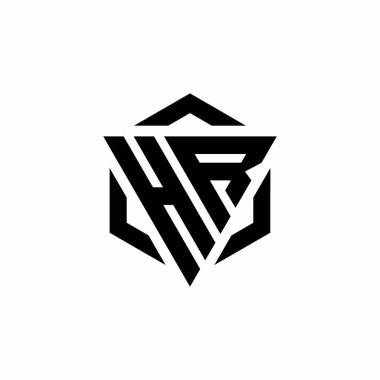 Beyaz arkaplanda izole edilmiş HR logo monogramı üçgen ve altıgen modern tasarım şablonu