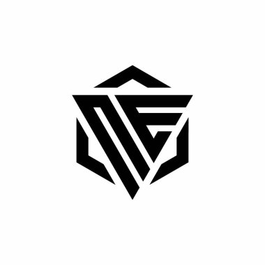 Beyaz zemin üzerinde izole edilmiş NE logo üçgeni ve altıgen modern tasarım şablonu