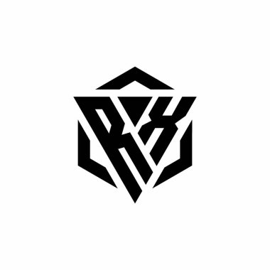 Beyaz arkaplanda izole edilmiş RX Logo üçgeni ve altıgen modern tasarım şablonu