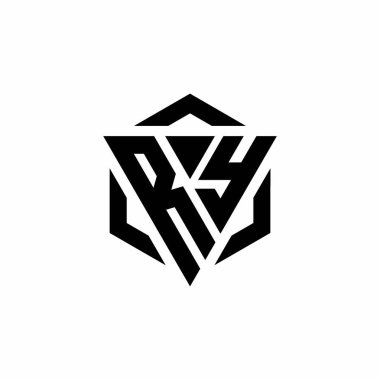 Üçgen ve altıgen modern tasarım şablonu beyaz arkaplanda izole edilmiş RY logo monogramı