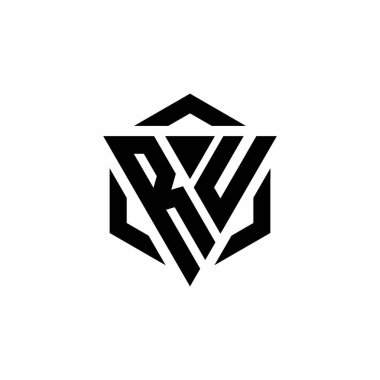 Beyaz arkaplanda izole edilmiş RU Logo üçgeni ve altıgen modern tasarım şablonu