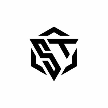 Beyaz arkaplanda izole edilmiş ST Logo üçgeni ve altıgen modern tasarım şablonu