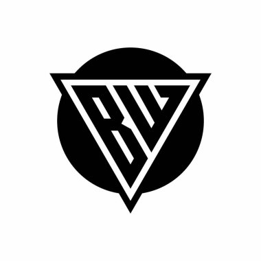 Negatif uzay üçgenli BW logosu ve beyaz arkaplanda izole edilmiş daire şeklindeki tasarım şablonu