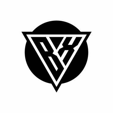 Eksi uzay üçgenli BX logosu ve beyaz arkaplanda izole edilmiş daire şeklindeki tasarım şablonu