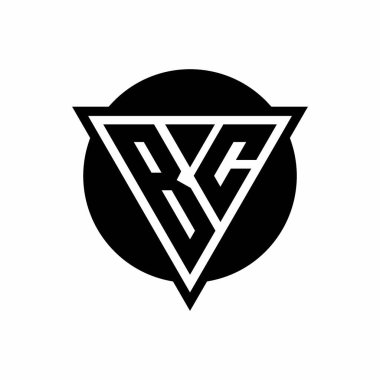 Eksi uzay üçgenli BC logosu ve beyaz arkaplanda izole edilmiş çember şekil şablonu