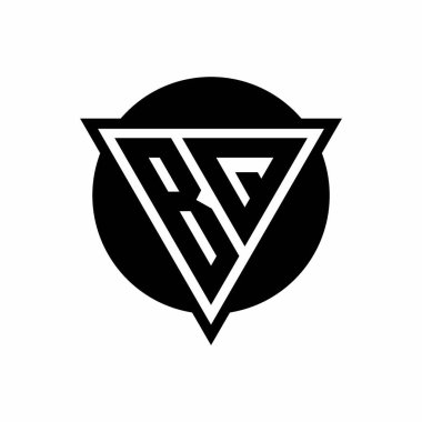 Eksi uzay üçgenli BQ logosu ve beyaz arkaplanda izole edilmiş daire şeklindeki tasarım şablonu