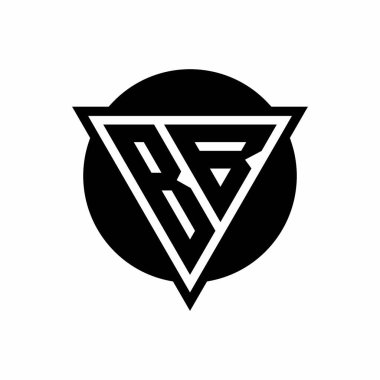 Negatif uzay üçgenli BB logosu ve beyaz arkaplanda izole edilmiş daire şeklindeki tasarım şablonu