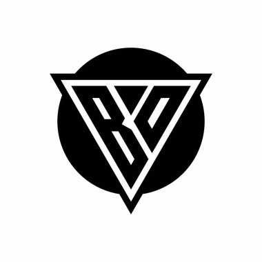 Beyaz arkaplanda izole edilmiş negatif uzay üçgenli BO logosu ve daire şeklindeki tasarım şablonu