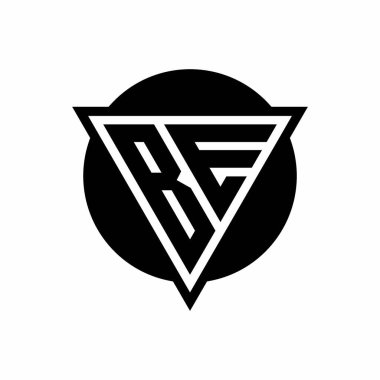 Negatif uzay üçgenli BE logosu ve beyaz arkaplanda izole edilmiş çember şekil şablonu