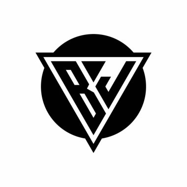 Eksi uzay üçgenli BJ logosu ve beyaz arkaplanda izole edilmiş daire şeklinde tasarım şablonu