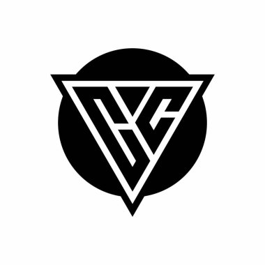 Beyaz arkaplanda izole edilmiş negatif uzay üçgenli CC logosu ve daire şeklinde tasarım şablonu