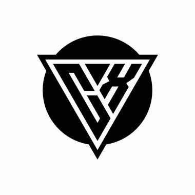 Beyaz arkaplanda izole edilmiş negatif uzay üçgenli CX logosu ve daire şeklinde tasarım şablonu