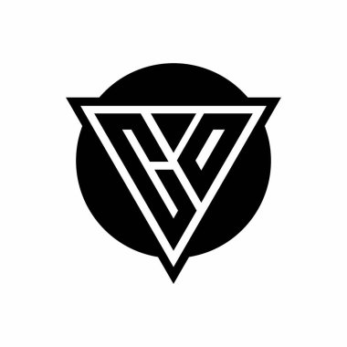 Eksi boşluk üçgenli CO logosu ve beyaz arkaplanda izole edilmiş çember şekil şablonu