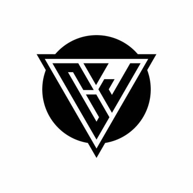 Beyaz arkaplanda izole edilmiş negatif uzay üçgenli CJ logosu ve daire şeklinde tasarım şablonu