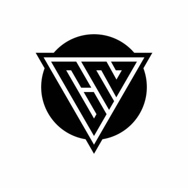 Beyaz arkaplanda izole edilmiş negatif uzay üçgenli CN logosu ve daire şeklinde tasarım şablonu