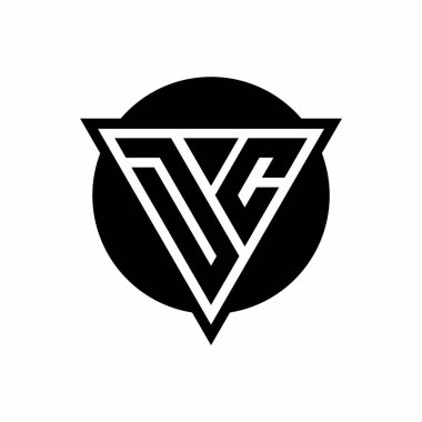 Beyaz arkaplanda izole edilmiş negatif uzay üçgenli DC logosu ve daire şekli şablonu