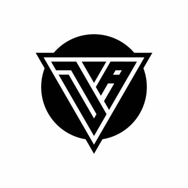 Beyaz arkaplanda izole edilmiş negatif uzay üçgeni ve çember şekil şablonu olan DA logosu