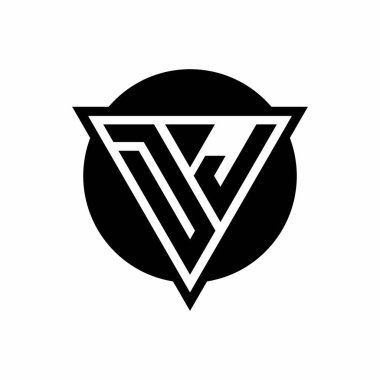 Eksi uzay üçgenli DJ logosu ve beyaz arkaplanda izole edilmiş çember şekil şablonu